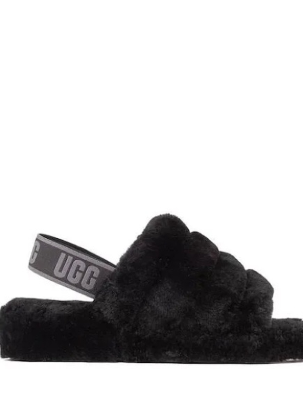 Women’s UGG Fluff Yeah Black Faux Fur Slide Slippers Size 8